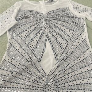 Fashion Nova White and Silver Patterned Gown